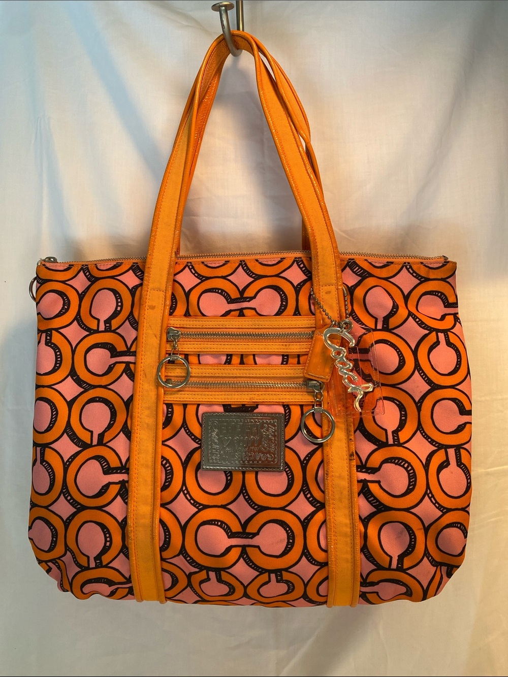 Coach 14983 Poppy OP Signature Orange and Pink Tote Bag